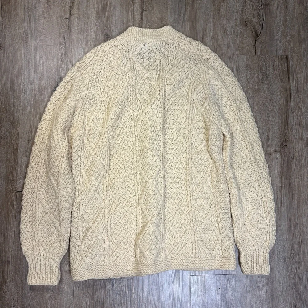 Standun Wool Cardigan Beige Cable Knit Button Sweater Womens Large Ireland
